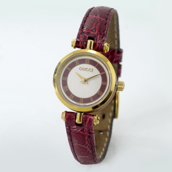 OLD Gucci　サイドシェリーミニ腕時計（ボルドー）