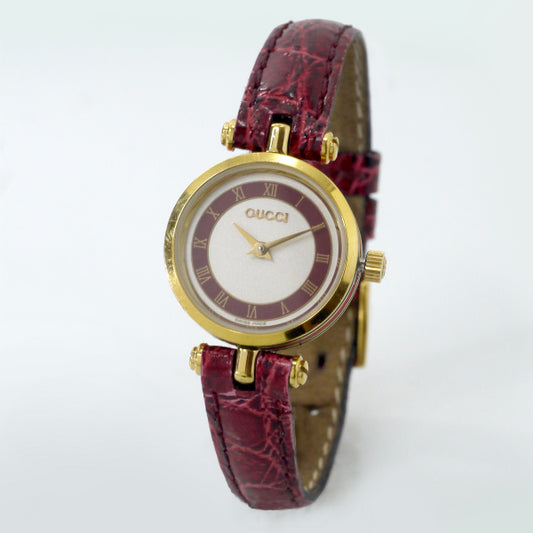OLD Gucci　サイドシェリーミニ腕時計（ボルドー）