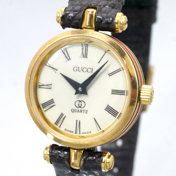 OLD Gucci サイドシェリーミニ腕時計（リザード/濃茶）
