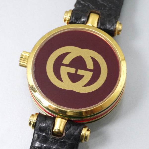 OLD Gucci サイドシェリーミニ腕時計（リザード/濃茶）