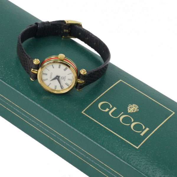 OLD Gucci サイドシェリーミニ腕時計（リザード/濃茶）