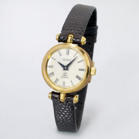 OLD Gucci サイドシェリーミニ腕時計（リザード/濃茶）