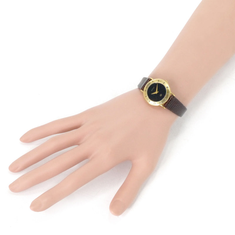 OLD Gucci ギリシャ数字ブラックフェイス腕時計（リザード・茶）