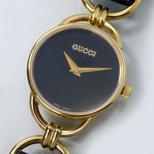 OLD Gucci　サイドビット腕時計（リザード・黒）