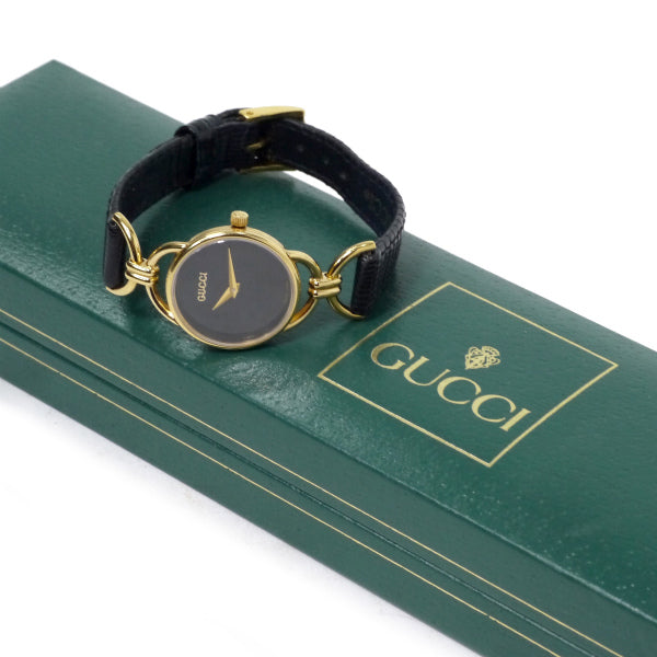 OLD Gucci　サイドビット腕時計（リザード・黒）