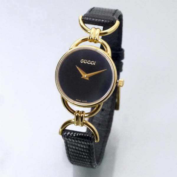 OLD Gucci　サイドビット腕時計（リザード・黒）