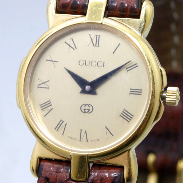 OLD Gucci ギリシャ数字 ゴールド腕時計（リザード /茶）