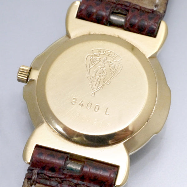 OLD Gucci ギリシャ数字 ゴールド腕時計（リザード /茶）