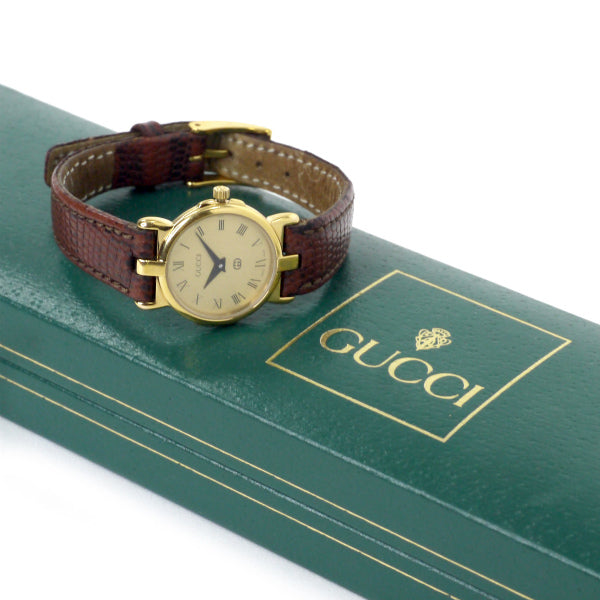 OLD Gucci ギリシャ数字 ゴールド腕時計（リザード /茶）