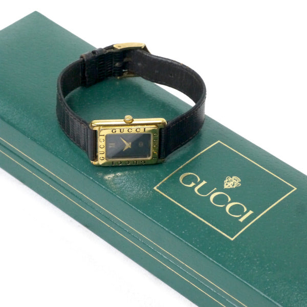 OLD Gucci レクタンギュラーロゴフェイス腕時計（黒）
