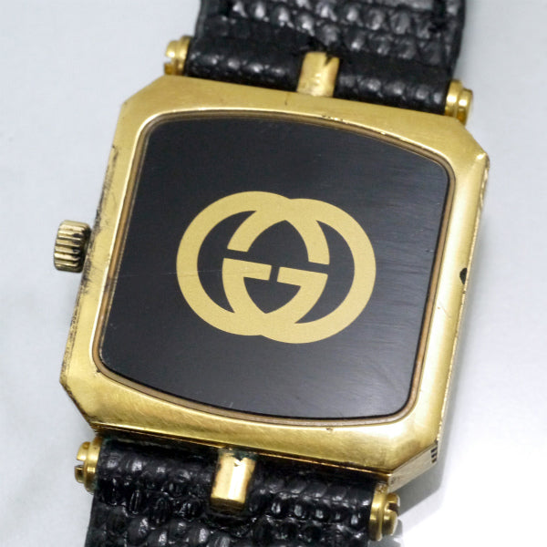 OLD Gucci サイドライン スクエア腕時計（リザード/黒）