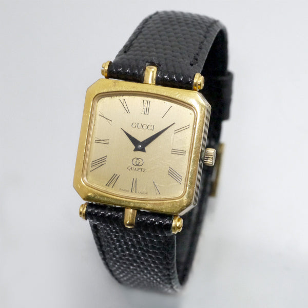 OLD Gucci サイドライン スクエア腕時計（リザード/黒）