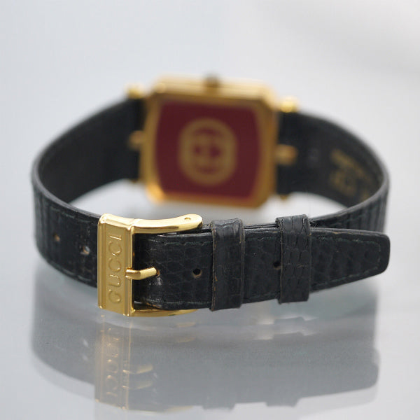 OLD Gucci サイドシェリー スクエア腕時計（リザード黒バンド）