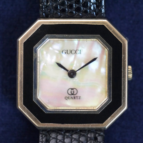 OLD Gucci シェル金・黒コンビカラー腕時計