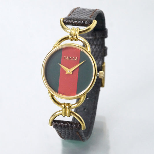 OLD Gucci　サイドビットシェリー腕時計（リザード・濃茶）