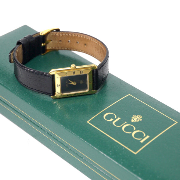OLD Gucci レザーバンド スクエア腕時計（黒）