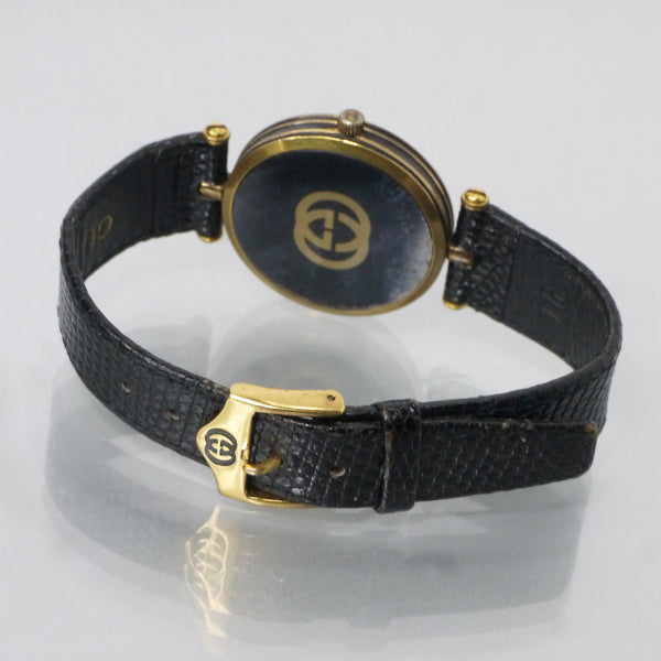 OLD Gucci 黒文字盤サイドラインビッグ腕時計（黒/リザード）