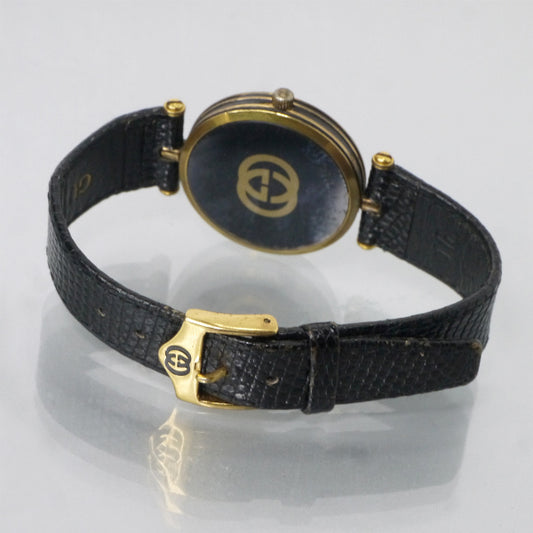 OLD Gucci 黒文字盤サイドラインビッグ腕時計（黒/リザード）