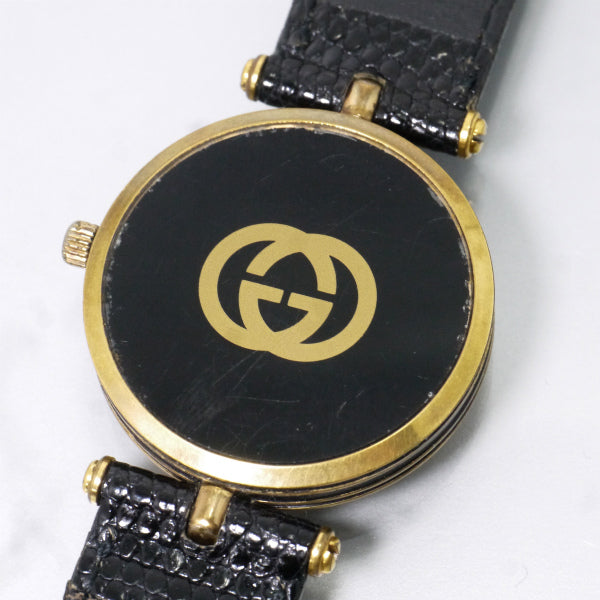 OLD Gucci 黒文字盤サイドラインビッグ腕時計（黒/リザード）