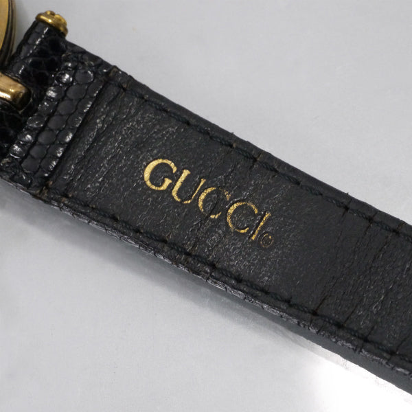 OLD Gucci 黒文字盤サイドラインビッグ腕時計（黒/リザード）