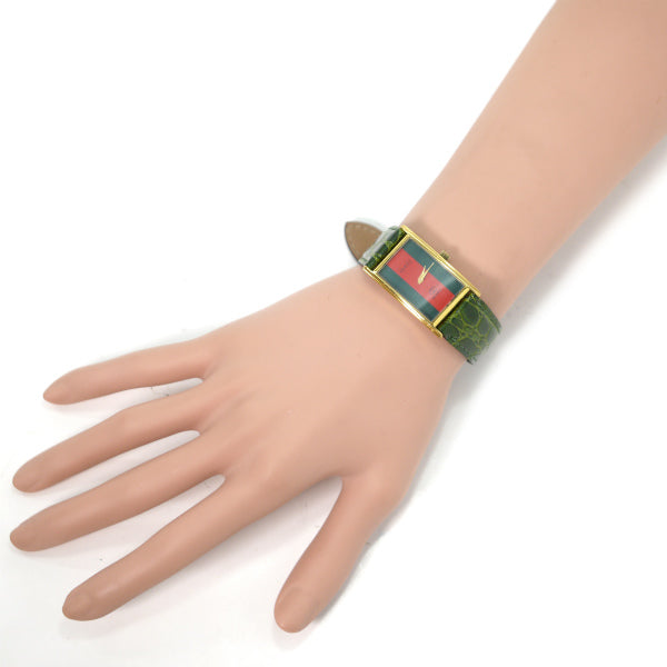 OLD Gucci　シェリー クロコバンド腕時計（緑）