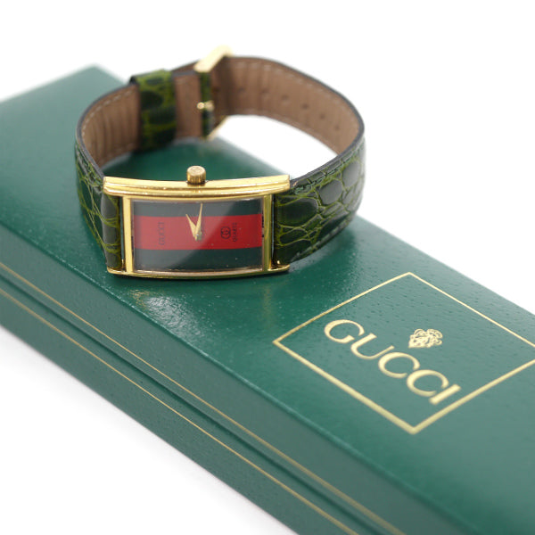 OLD Gucci　シェリー クロコバンド腕時計（緑）