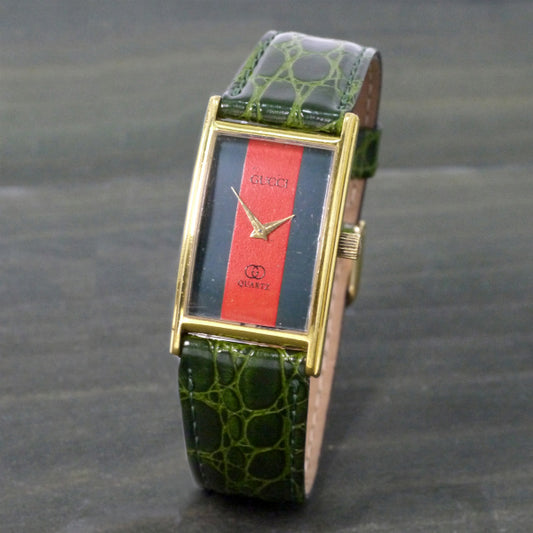 OLD Gucci　シェリー クロコバンド腕時計（緑）