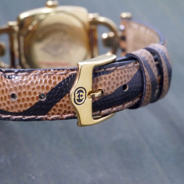 OLD Gucci 虎柄!!ホースビット腕時計（リザード/茶）