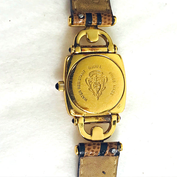 OLD Gucci 虎柄!!ホースビット腕時計（リザード/茶）
