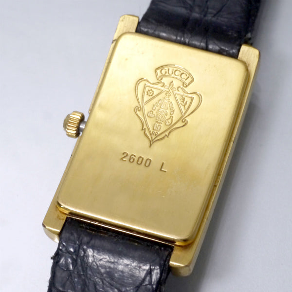 OLD Gucci 長方形フェイス クロコバンド腕時計（黒）