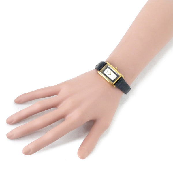 OLD Gucci 長方形フェイス クロコバンド腕時計（黒）