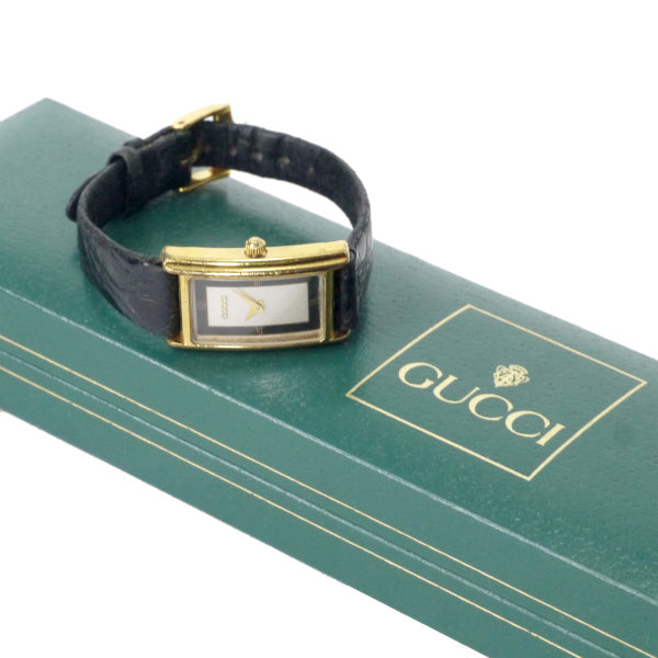 OLD Gucci 長方形フェイス クロコバンド腕時計（黒）