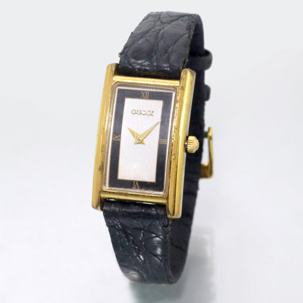OLD Gucci 長方形フェイス クロコバンド腕時計（黒）