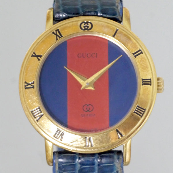 OLD Gucci レア!!ギリシャ数字 シェリー腕時計（リザード・青