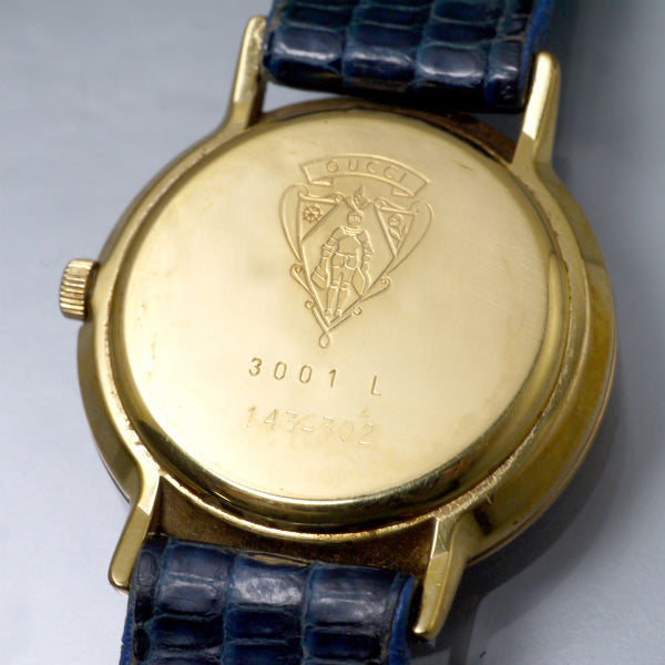 OLD Gucci レア!!ギリシャ数字 シェリー腕時計（リザード・青）