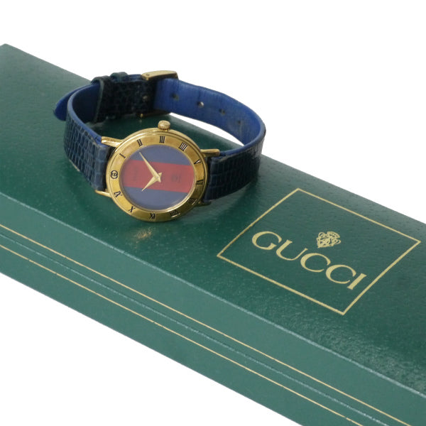 OLD Gucci レア!!ギリシャ数字 シェリー腕時計（リザード・青
