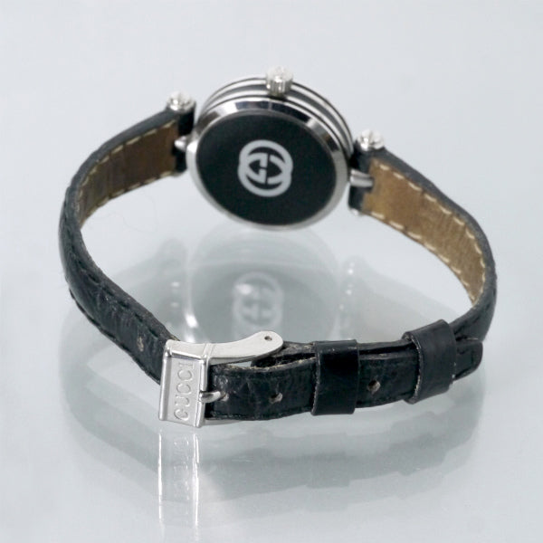 OLD Gucci ディアマンテ文字盤サイドラインミニ腕時計（黒/クロコ）