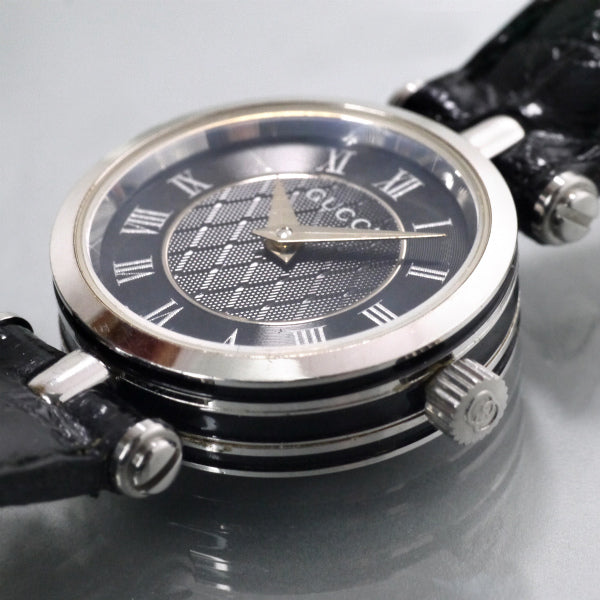 OLD Gucci ディアマンテ文字盤サイドラインミニ腕時計（黒/クロコ）