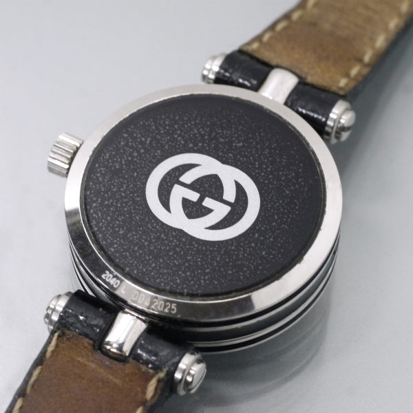 OLD Gucci ディアマンテ文字盤サイドラインミニ腕時計（黒/クロコ）