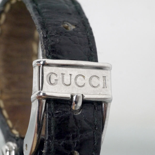OLD Gucci ディアマンテ文字盤サイドラインミニ腕時計（黒/クロコ）