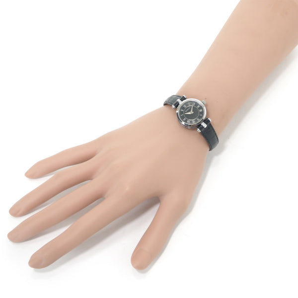 OLD Gucci ディアマンテ文字盤サイドラインミニ腕時計（黒/クロコ）