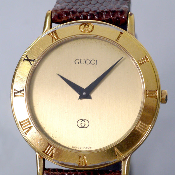 OLD Gucci ギリシャ数字 ビッグ腕時計（リザード/濃茶）