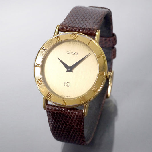 OLD Gucci ギリシャ数字 ビッグ腕時計（リザード/濃茶）