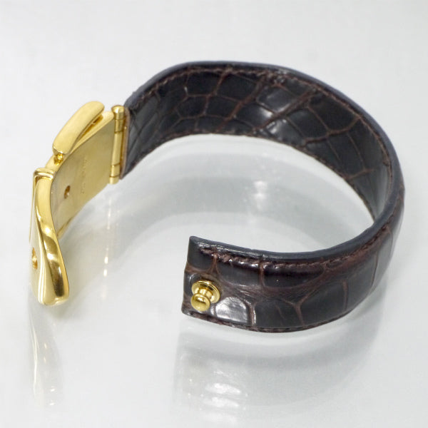 OLD Gucci　ベルトモチーフ クロコレザーバングル（濃茶）
