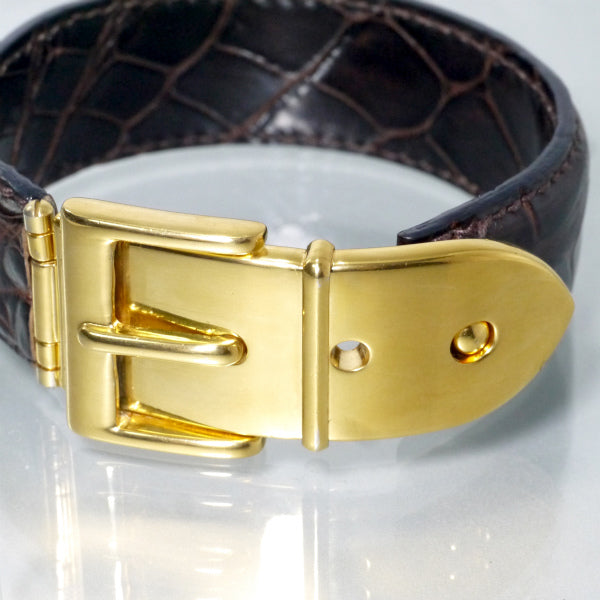 OLD Gucci　ベルトモチーフ クロコレザーバングル（濃茶）