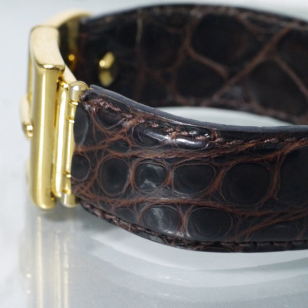 OLD Gucci　ベルトモチーフ クロコレザーバングル（濃茶）