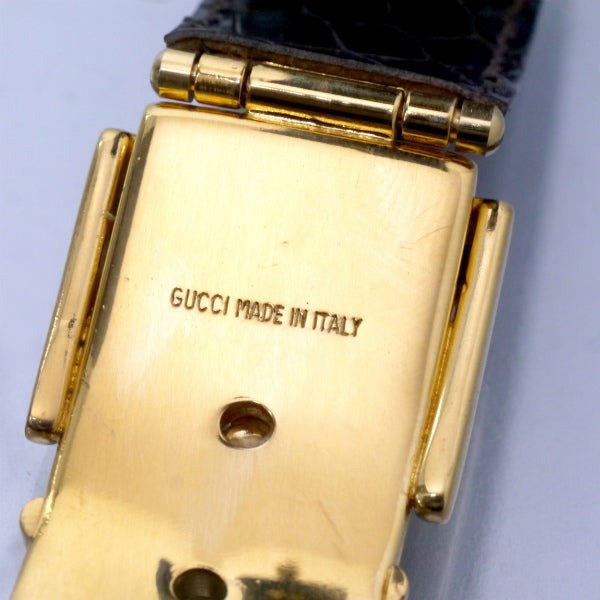OLD Gucci　ベルトモチーフ クロコレザーバングル（濃茶）
