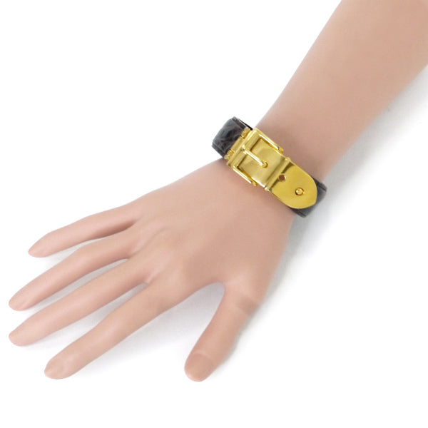 OLD Gucci　ベルトモチーフ クロコレザーバングル（濃茶）