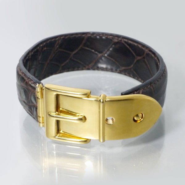 OLD Gucci　ベルトモチーフ クロコレザーバングル（濃茶）