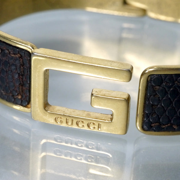 OLD Gucci　リザードロゴバングル（ゴールド/濃茶）